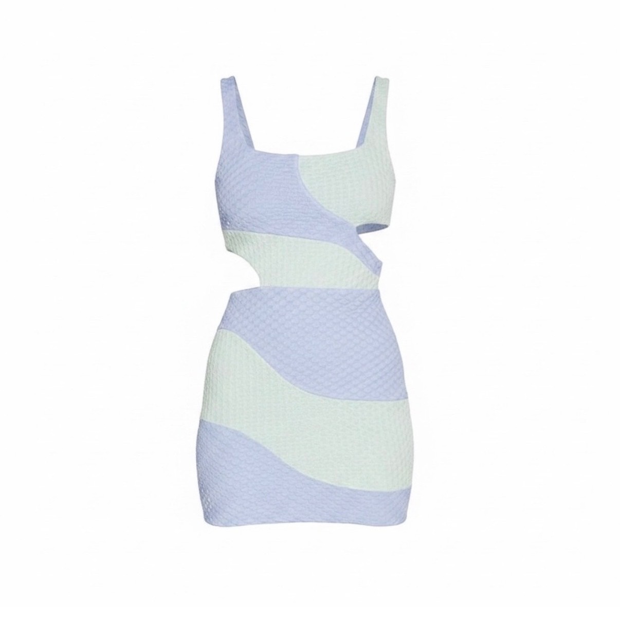 Lovers And Friends Dress Women Xl Blue Mint Waves Mini Cut Out Textured